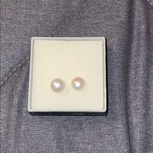 White Cultured Pearl Sterling Silver Stud Earrings